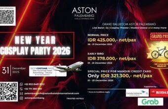 ASTON Palembang menghadirkan New Year Cosplay Party 2026 pada 31 Desember 2025 di Grand Ballroom. Penuh hiburan, kostum unik, dan hadiah spektakuler!