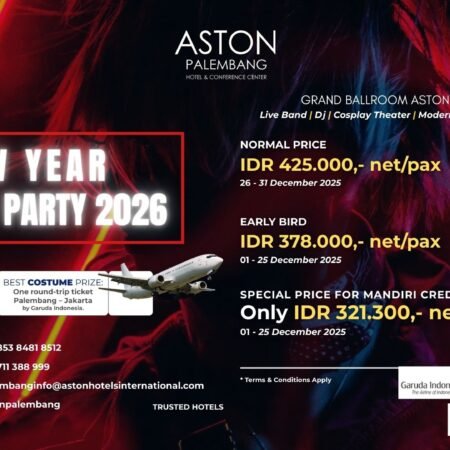 ASTON Palembang Hadirkan “New Year Cosplay Party 2026”, Perayaan Tahun Baru Penuh Kreativitas dan Hadiah Mewah ASTON Palembang menghadirkan New Year Cosplay Party 2026 pada 31 Desember 2025 di Grand Ballroom. Penuh hiburan, kostum unik, dan hadiah spektakuler!