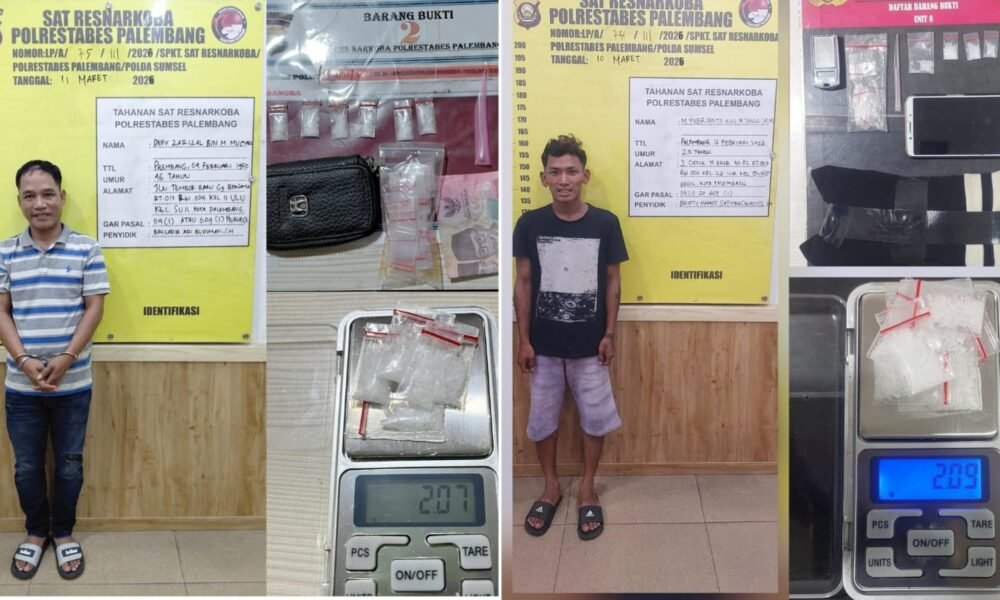 Polisi Ringkus Dua Pengedar Narkoba di Palembang Kurang dari 24 Jam, Sita 12 Paket Sabu