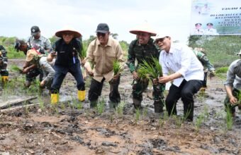 Dukung Program Ketahanan Pangan Nasional, Danrem 044/Gapo Ikut Tanam Padi Serentak di Lahan CSR