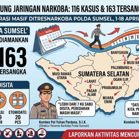 Sepanjang April 2026 Polda Sumsel Ungkap 116 Kasus Narkoba dan Tangkap 163 Tersangka