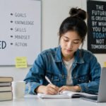 Seorang Gen Z sedang belajar menggunakan laptop sambil membuat catatan sebagai ilustrasi tips mengembangkan diri untuk meraih masa depan gemilang di era digital. (Foto: ilustrasi/AI)