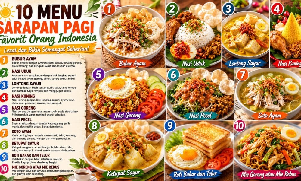10 menu sarapan pagi favorit masyarakat Indonesia yang wajib Anda coba. (Foto: ilustrasi/ai)