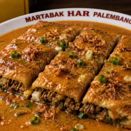 Martabak HAR Palembang, dengan siraman kuah kari khas yang kaya rempah. (Foto: istimewa)