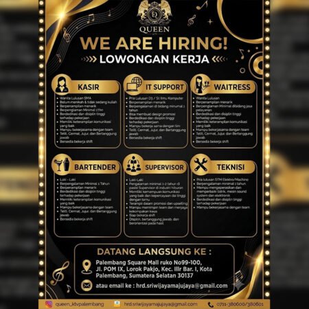 Queen KTV Palembang Buka 6 Posisi Lowongan Kerja, Cek Syarat dan Cara Melamarnya