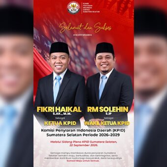 Fikri Haikal Pimpin KPID Sumsel 2026-2029, RM Solehin Jadi Wakil Ketua