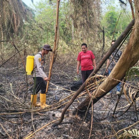 Pastikan Lahan Aman dari Api, Polsek Rantau Bayur Lakukan Pendinginan Dampak Karhutla