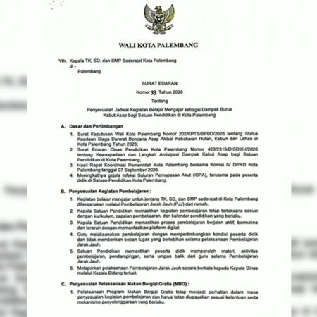 Bukan Libur! Siswa TK hingga SMP di Palembang Mulai Besok Dialihkan ke PJJ