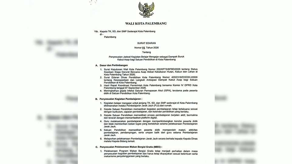 Bukan Libur! Siswa TK hingga SMP di Palembang Mulai Besok Dialihkan ke PJJ