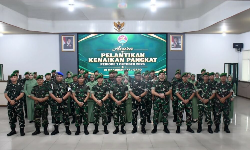 Korem 044/Gapo Lantik Prajurit Naik Pangkat Periode 1 Oktober 2026