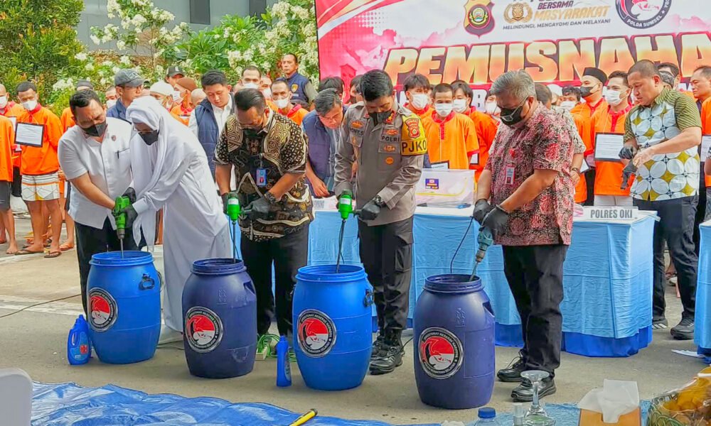 Gerebek 182 Lokasi Bareng BNN, Polda Sumsel Musnahkan Sabu 36 Kg dan Etomidate Asal Malaysia
